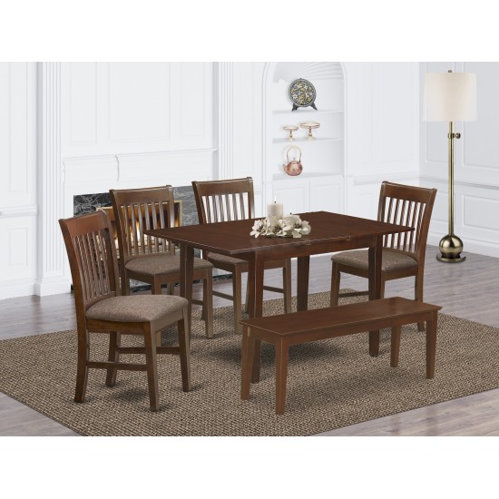 6 Pc Dining Room Set With Bench -Table With 4 Dining Table Chairs And Bench