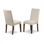 3Pc Wooden Dining Set, 1 Drop Leaves Table, 2 Cream Upholstered Chairs, High Back, Mahogany Finish