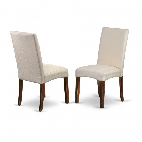 3Pc Wooden Dining Set, 1 Drop Leaves Table, 2 Cream Upholstered Chairs, High Back, Mahogany Finish