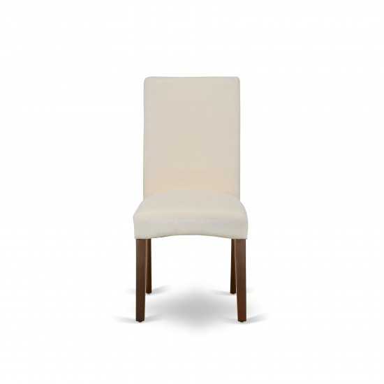 3Pc Wooden Dining Set, 1 Drop Leaves Table, 2 Cream Upholstered Chairs, High Back, Mahogany Finish