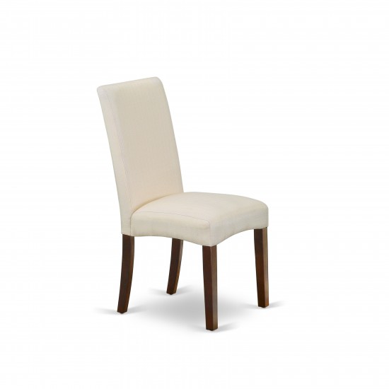 3Pc Wooden Dining Set, 1 Drop Leaves Table, 2 Cream Upholstered Chairs, High Back, Mahogany Finish