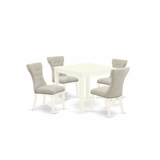 5Pc Kitchen Set- 4 Kitchen Parson Chairs, Kitchen Dining Table Solid Wood Structure -High Back & Linen White Finish