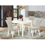 5Pc Kitchen Set- 4 Kitchen Parson Chairs, Kitchen Dining Table Solid Wood Structure -High Back & Linen White Finish