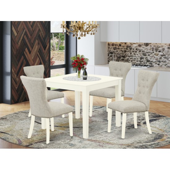 5Pc Kitchen Set- 4 Kitchen Parson Chairs, Kitchen Dining Table Solid Wood Structure -High Back & Linen White Finish