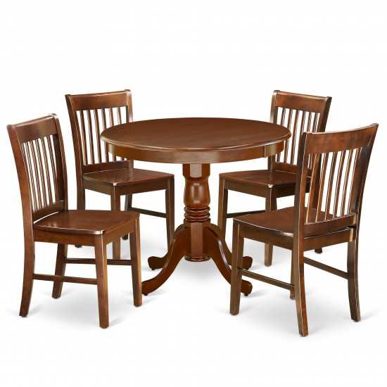 5Pc Rounded 36" Table And 4 Wood Seat Dining Chairs