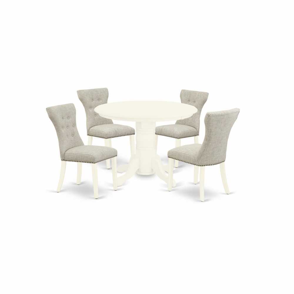 5Pc Dining Set4 Parson Chairs, Kitchen Table Solid Wood Frame -High Back & Linen White Finish