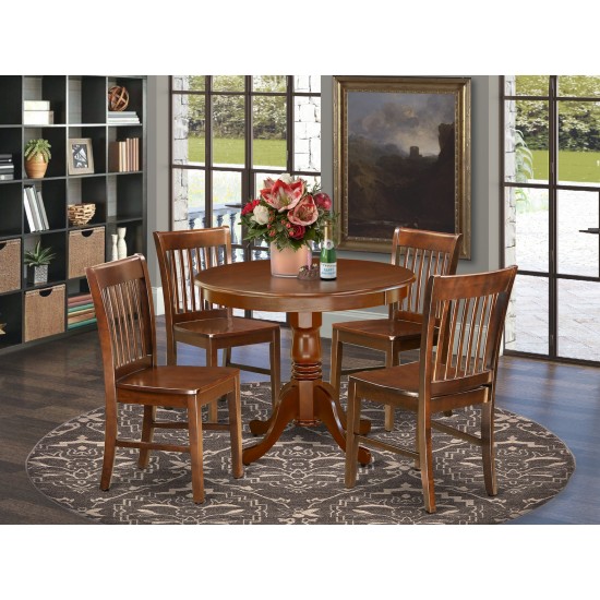 5Pc Rounded 36" Table And 4 Wood Seat Dining Chairs