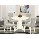 5Pc Dining Set4 Parson Chairs, Kitchen Table Solid Wood Frame -High Back & Linen White Finish