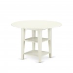 3Pc Dining Set, Pedestal Table, Two Shelves, 2 Parson Chairs, Doeskin Upholstered Chairs Seat, Linen White