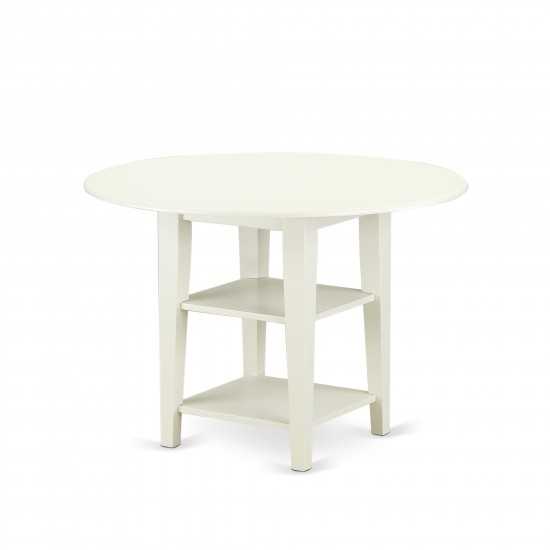 3Pc Dining Set, Pedestal Table, Two Shelves, 2 Parson Chairs, Doeskin Upholstered Chairs Seat, Linen White