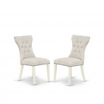 3Pc Dining Set, Pedestal Table, Two Shelves, 2 Parson Chairs, Doeskin Upholstered Chairs Seat, Linen White