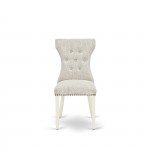 3Pc Dining Set, Pedestal Table, Two Shelves, 2 Parson Chairs, Doeskin Upholstered Chairs Seat, Linen White
