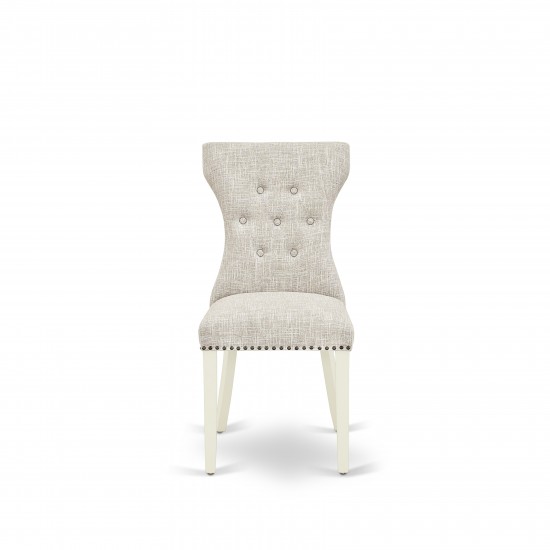 3Pc Dining Set, Pedestal Table, Two Shelves, 2 Parson Chairs, Doeskin Upholstered Chairs Seat, Linen White