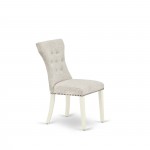 3Pc Dining Set, Pedestal Table, Two Shelves, 2 Parson Chairs, Doeskin Upholstered Chairs Seat, Linen White