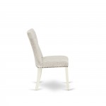 3Pc Dining Set, Pedestal Table, Two Shelves, 2 Parson Chairs, Doeskin Upholstered Chairs Seat, Linen White