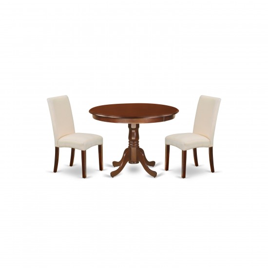 3Pc Round 42" Dining Table, Two Parson Chair, Mahogany Finish Leg