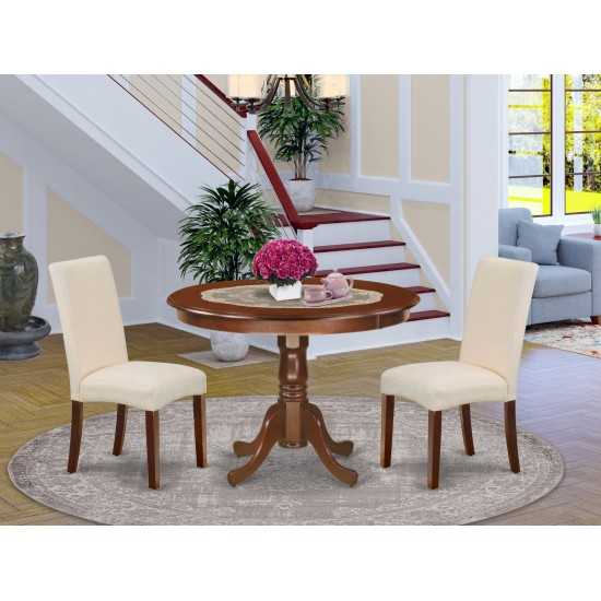 3Pc Round 42" Dining Table, Two Parson Chair, Mahogany Finish Leg