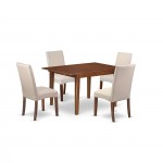 5Pc 42/54" Dining Table, 12 In Butterfly Leaf, Four Chair, Mahogany Leg, Cream