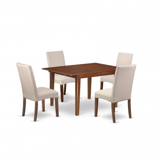 5Pc 42/54" Dining Table, 12 In Butterfly Leaf, Four Chair, Mahogany Leg, Cream