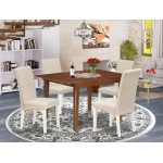 5Pc 42/54" Dining Table, 12 In Butterfly Leaf, Four Chair, Mahogany Leg, Cream