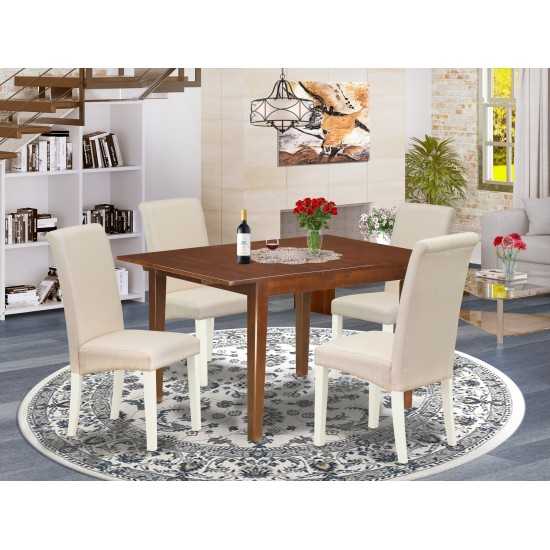 5Pc 42/54" Dining Table, 12 In Butterfly Leaf, Four Chair, Mahogany Leg, Cream