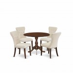 5Pc Kitchen Set, Mahogany Small Kitchen Table, 4 Light Tan Chairs For Dining Back, Nail Heads, Mahogany Finish