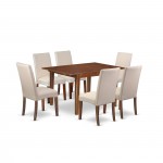 7Pc Rectangle 42/54" Dining Table, 6 Parson Chair, Mahogany Finish Leg