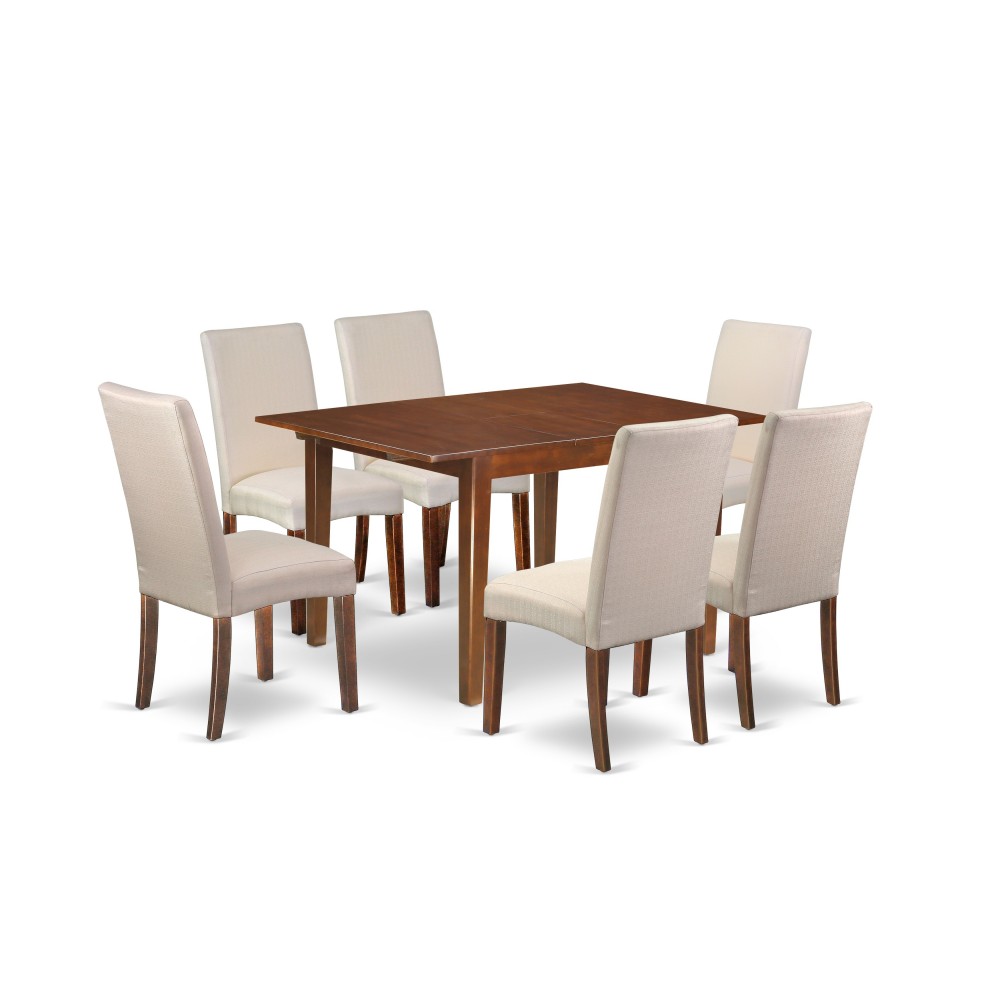 7Pc Rectangle 42/54" Dining Table, 6 Parson Chair, Mahogany Finish Leg