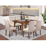 7Pc Rectangle 42/54" Dining Table, 6 Parson Chair, Mahogany Finish Leg