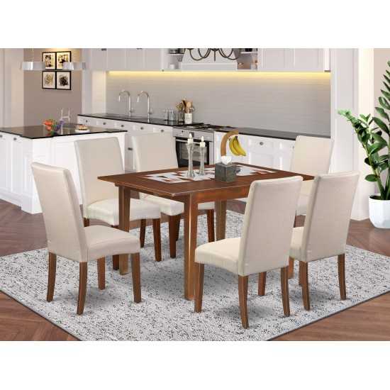 7Pc Rectangle 42/54" Dining Table, 6 Parson Chair, Mahogany Finish Leg