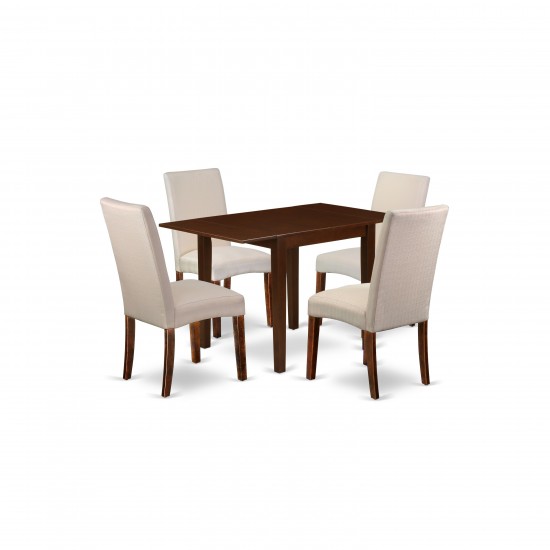 Dining Set 5 Pcs, 4 Chairs, Dining Table, Mahogany Finish Wood, Cream Color