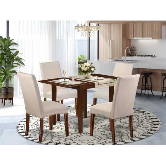 Dining Set 5 Pcs, 4 Chairs, Dining Table, Mahogany Finish Wood, Cream Color