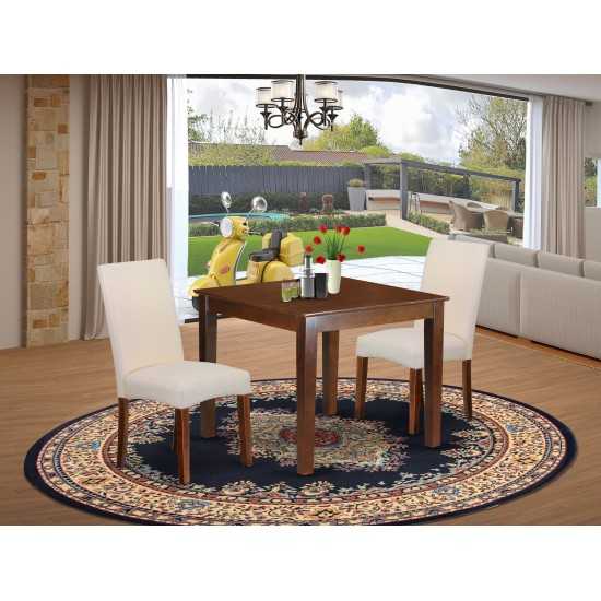 3Pc Square 36" Table And 2 Parson Chair, Mahoganyleg And Fabric- Cream Color