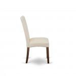 5Pc Square 36" Table, Four Parson Chair, Mahogany Finish Leg, Fabric- Cream Color