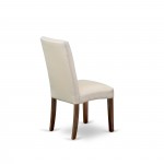 5Pc Square 36" Table, Four Parson Chair, Mahogany Finish Leg, Fabric- Cream Color