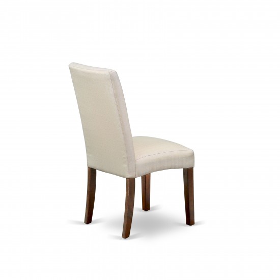 5Pc Square 36" Table, Four Parson Chair, Mahogany Finish Leg, Fabric- Cream Color