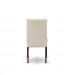 5Pc Square 36" Table, Four Parson Chair, Mahogany Finish Leg, Fabric- Cream Color