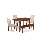 7Pc Rectangle 48/60" Dining Table, 2 Parson Chair, Cream Color, 2 Bench