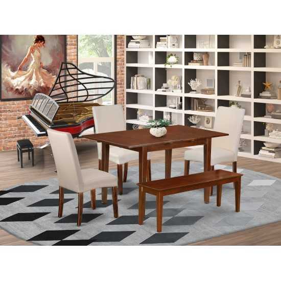 7Pc Rectangle 48/60" Dining Table, 2 Parson Chair, Cream Color, 2 Bench