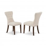 3-Pc Dining Set, Butterfly Leaf Table, 2 Parson Chairs, Light Beige Chairs Seat, Rubber Wood Legs, Mahogany