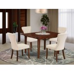 5Pc Dining Set- 4 Parson Chairs, Butterfly Leaf Table Hardwood Frame -Button Tufted Back & Mahogany Finish