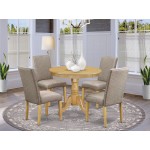 5Pc Round 36" Table And 4 Parson Chair, Oakleg And Fabric- Dark Khaki Color