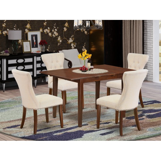 5Pc Dinette Set- 4 Padded Parson Chairs, Butterfly Leaf Dinner Table Solid Wood Frame -High Back & Mahogany Finish