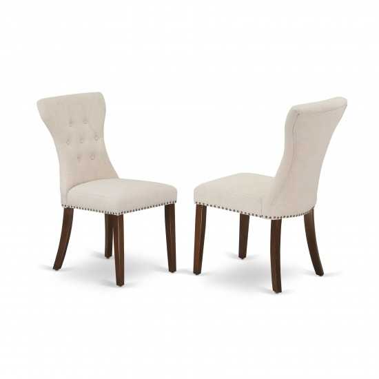 3Pc Kitchen Dining Set, Kitchen Table, 2 Parson Chairs, Light Beige Parson Chairs Seat, Rubber Wood Legs, Mahogany