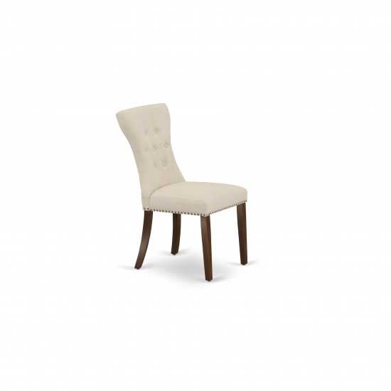 3Pc Kitchen Dining Set, Kitchen Table, 2 Parson Chairs, Light Beige Parson Chairs Seat, Rubber Wood Legs, Mahogany