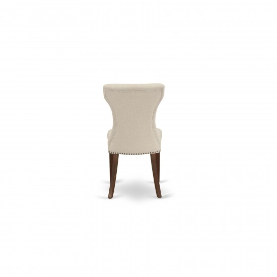3Pc Kitchen Dining Set, Kitchen Table, 2 Parson Chairs, Light Beige Parson Chairs Seat, Rubber Wood Legs, Mahogany