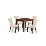 5Pc Small Dining Set- 4 Parson Chairs, Small Rectangular Table Solid Wood Structure -High Back & Mahogany Finish