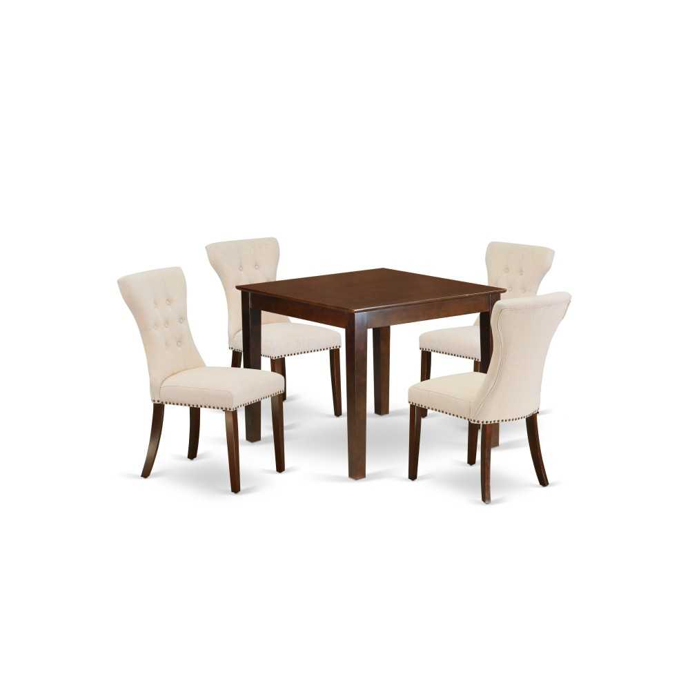 5Pc Small Dining Set- 4 Parson Chairs, Small Rectangular Table Solid Wood Structure -High Back & Mahogany Finish