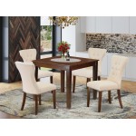 5Pc Small Dining Set- 4 Parson Chairs, Small Rectangular Table Solid Wood Structure -High Back & Mahogany Finish