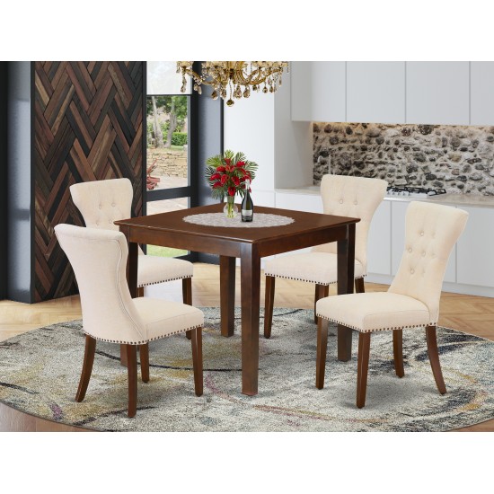 5Pc Small Dining Set- 4 Parson Chairs, Small Rectangular Table Solid Wood Structure -High Back & Mahogany Finish